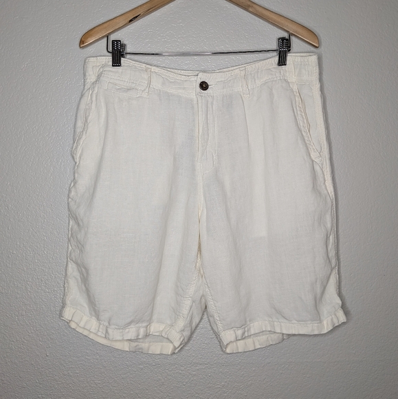 Lucky Brand Mens Coastal Nautical Off White Flat Front 100% Linen Shorts 34 - Picture 1 of 7